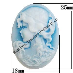 Cameos Resin Beads, NO-Hole Jewelry Finding, Flat Oval 18x25mm, Sold by Bag