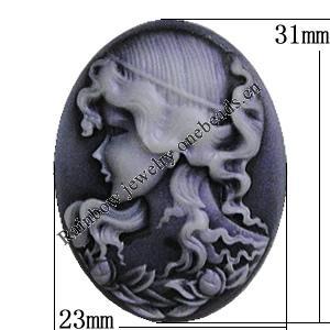 Cameos Resin Beads, NO-Hole Jewelry Finding, Flat Oval 23x31mm, Sold by Bag