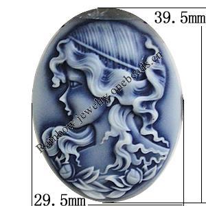 Cameos Resin Beads, NO-Hole Jewelry Finding, Flat Oval 29.5x39.5mm, Sold by Bag