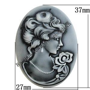 Cameos Resin Beads, NO-Hole Jewelry Finding, Flat Oval 27x37mm, Sold by Bag