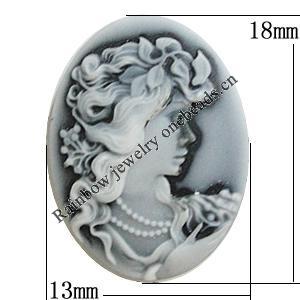 Cameos Resin Beads, NO-Hole Jewelry Finding, Flat Oval 13x18mm, Sold by Bag