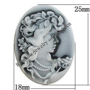 Cameos Resin Beads, NO-Hole Jewelry Finding, Flat Oval 18x25mm, Sold by Bag