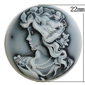 Cameos Resin Beads, NO-Hole Jewelry Finding, Flat Round 22mm, Sold by Bag