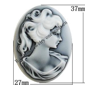 Cameos Resin Beads, NO-Hole Jewelry Finding, Flat Oval 27x37mm, Sold by Bag