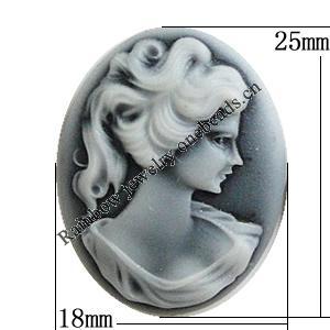 Cameos Resin Beads, NO-Hole Jewelry Finding, Flat Oval 13x18mm, Sold by Bag