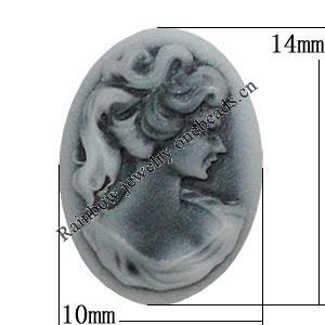 Cameos Resin Beads, NO-Hole Jewelry Finding, Flat Oval 10x14mm, Sold by Bag