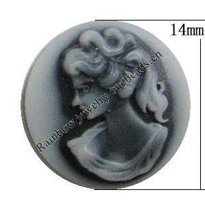 Cameos Resin Beads, NO-Hole Jewelry Finding, Flat Round 14mm, Sold by Bag