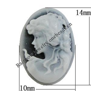 Cameos Resin Beads, NO-Hole Jewelry Finding, Flat Oval 10x14mm, Sold by Bag
