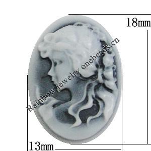 Cameos Resin Beads, NO-Hole Jewelry Finding, Flat Oval 13x18mm, Sold by Bag