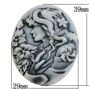 Cameos Resin Beads, NO-Hole Jewelry Finding, Flat Oval 29x39mm, Sold by Bag