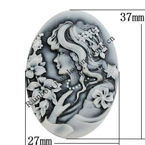 Cameos Resin Beads, NO-Hole Jewelry Finding, Flat Oval 27x37mm, Sold by Bag