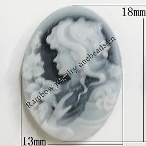 Cameos Resin Beads, NO-Hole Jewelry Finding, Flat Oval 13x18mm, Sold by Bag