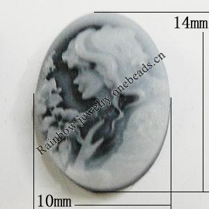 Cameos Resin Beads, NO-Hole Jewelry Finding, Flat Oval 10x14mm, Sold by Bag