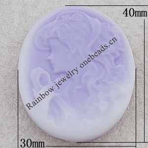 Cameos Resin Beads, No-Hole Jewelry findings, Flat Oval 40x30mm, Sold by Bag