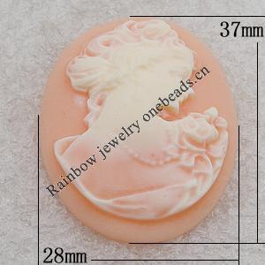 Cameos Resin Beads, No-Hole Jewelry findings, Flat Oval 37x28mm, Sold by Bag