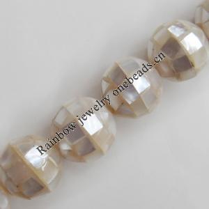 Mother of Pearl Shell Beads, Faceted Round, 15mm, Hole:Approx 1mm, Sold per 16-inch Strand