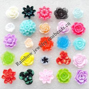 Resin Cabochons, Headwear & Costume Accessory, Mix colour, Mix style, Flower, About 12-26mm in diameter, Sold by Bag