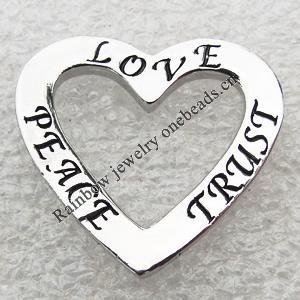 Zinc Alloy Message Pendant, Nickel-free and Lead-free, The Charm with Both Side Word, Heart, 20x22mm, Sold by PC 