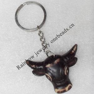 Tibetan Imitate Yak Bone Key chain，50x35mm，Length Approx 10cm, Sold by PC