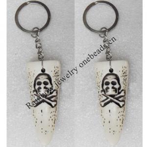 Tibetan Imitate Yak Bone Key chain，26x63mm，Length Approx 11.5cm, Sold by PC