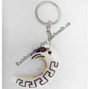 Tibetan Imitate Yak Bone Key chain，55x32mm，Length Approx 12cm, Sold by PC