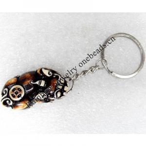 Tibetan Imitate Yak Bone Key chain，21x42mm，Length Approx 10.7cm, Sold by PC