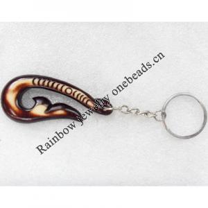 Tibetan Imitate Yak Bone Key chain，32x74mm，Length Approx 14cm, Sold by PC