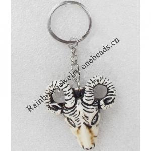 Tibetan Imitate Yak Bone Key chain，46x50mm，Length Approx 11.5cm, Sold by PC