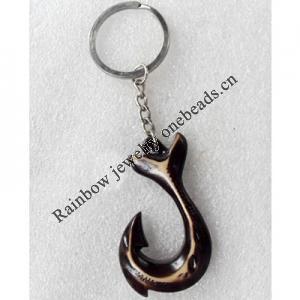 Tibetan Imitate Yak Bone Key chain，34x58mm，Length Approx 12cm, Sold by PC