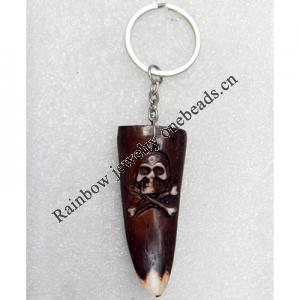 Tibetan Imitate Yak Bone Key chain，26x64mm，Length Approx 13cm, Sold by PC