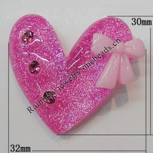 Resin Cabochons, No Hole Headwear & Costume Accessory, Heart The other side is Flat 30x32mm, Sold by Bag