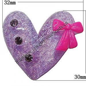 Resin Cabochons, No Hole Headwear & Costume Accessory, Heart The other side is Flat 30x32mm, Sold by Bag