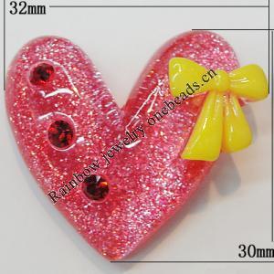 Resin Cabochons, No Hole Headwear & Costume Accessory, Heart The other side is Flat 30x32mm, Sold by Bag