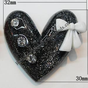 Resin Cabochons, No Hole Headwear & Costume Accessory, Heart The other side is Flat 30x32mm, Sold by Bag