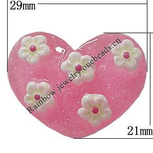 Resin Cabochons, No Hole Headwear & Costume Accessory, Heart The other side is Flat 29x21mm, Sold by Bag