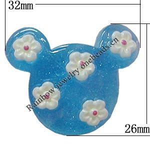 Resin Cabochons, No Hole Headwear & Costume Accessory, Animal Head The other side is Flat 32x26mm, Sold by Bag
