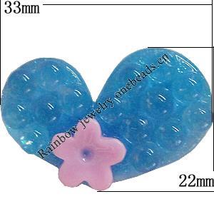 Resin Cabochons, No Hole Headwear & Costume Accessory, Heart The other side is Flat 33x22mm, Sold by Bag