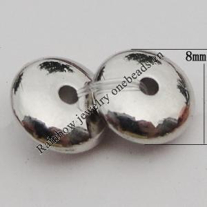 Jewelry findings, CCB plastic Beads Platina plated, Flat Round 8mm Hole:1mm, Sold by KG