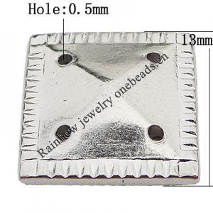 CCB Cabochons With Hole, With Costume or Headwear, Square 13mm Hole:0.5mm, Sold by KG