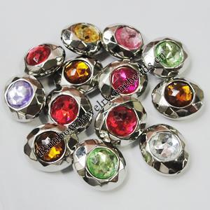 Jewelry findings CCB Plastic Beads with TaiWan Acrylic Crystal, facted Flat Oval, Mixed color, 20x24mm, Sold by Bag