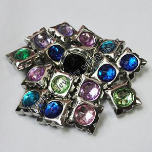 Jewelry findings CCB Plastic Beads with Acrylic Crystal, Mixed color Square 19mm, Sold by Bag 