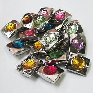 Jewelry findings CCB Plastic Beads with Acrylic Crystal, Mixed color Rectangle 18x22mm, Sold by Bag 