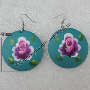 Wooden Earring，Flat Round 48mm, Sold by Group 