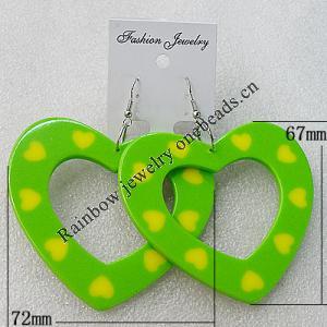 Resin Earring，Heart 67x72mm, Sold by Group 