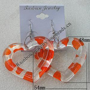 Resin Earring，Heart 54x48mm, Sold by Group 