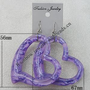 Resin Earring，Heart 56x67mm, Sold by Group 