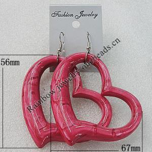 Resin Earring，Heart 56x67mm, Sold by Group 