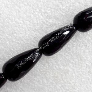 Black Agate Beads, Faceted Teardrop, 10x20mm, Hole:Approx 1mm, Sold per 16-Inch Strand