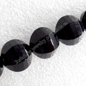 Black Agate Beads, Faceted Round, 18mm, Hole:Approx 1-1.5mm, Sold per 16-Inch Strand