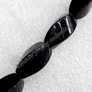 Black Agate Beads, Twist Faceted Oval, 10x20mm, Hole:Approx 1mm, Sold per 16-Inch Strand